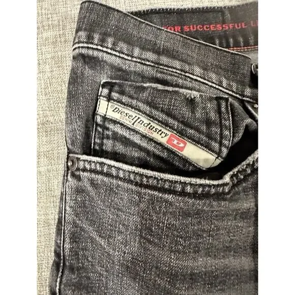 Diesel Jeans Mens 32x32 Black Denim D-Fining Italian Selvedged Button Repairable